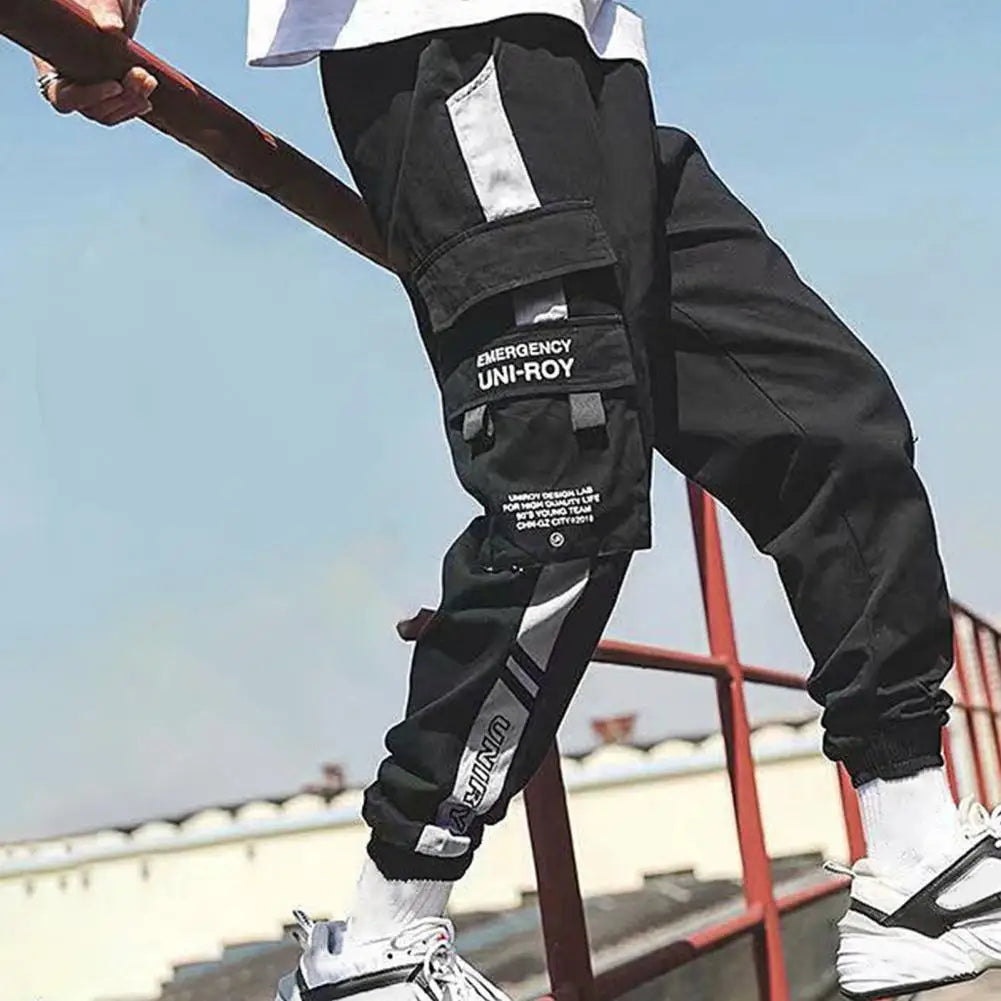 "Step up your street wear game with these Men’s Contrast Color Cargo Jogger Pants"