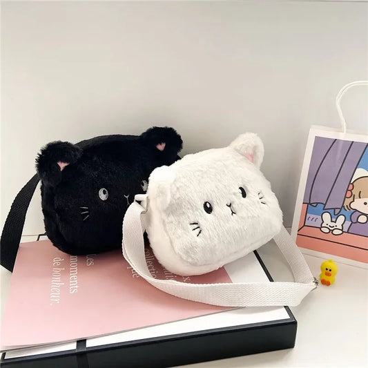 "Cartoon Cat Baby Girls Crossbody Bags: Cute Soft Plush Children's Shoulder Bag"