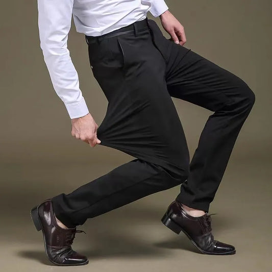 "Men's Elastic Straight Business Casual Suit Pants: Versatile Spring-Autumn Fashion in Plus Sizes 28-40"