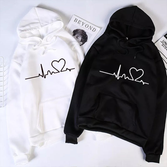 "Heartbeat Print Casual Hoodies for Women and Men"