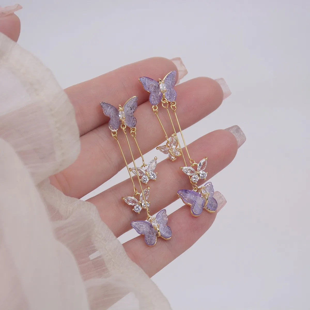 "925 Silver Needle Purple Butterfly Long Tassel Earrings: Trending Korean Fashion Jewelry 2024"