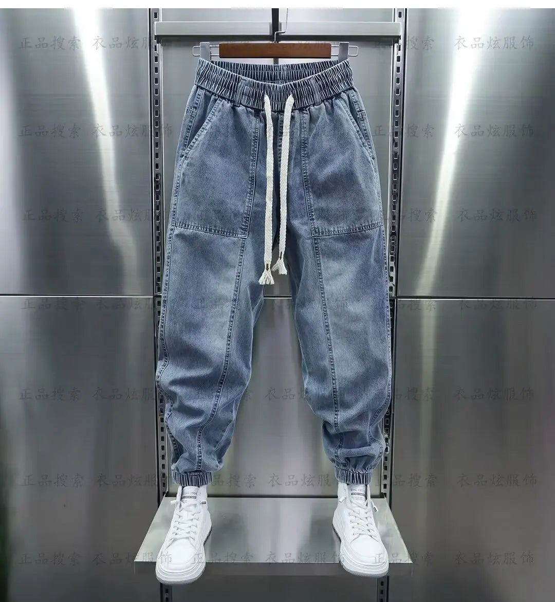 "Step up your style game with our Men's Fashion Casual Jogger Harem Denim Pants"