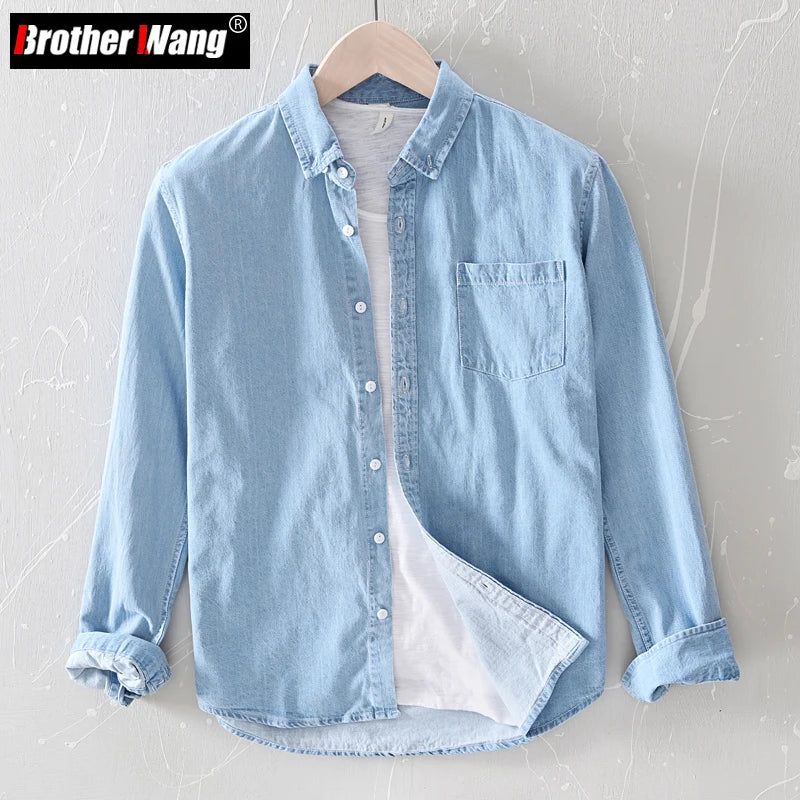 "Upgrade your wardrobe with our Men's Light Blue Denim Shirt"