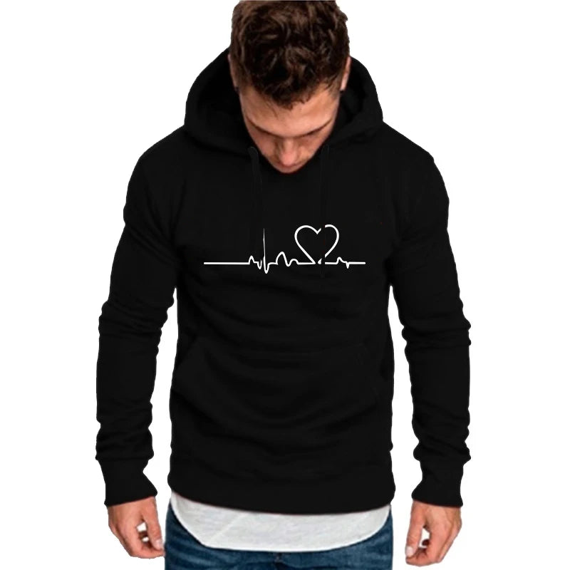 "Heartbeat Print Casual Hoodies for Women and Men"