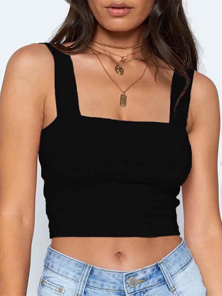 "Embrace effortless style with our Women’s Square Neck Sleeveless Crop Top"