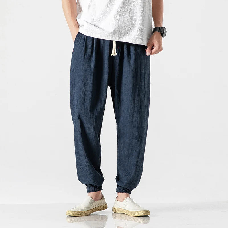 "Elevate your summer wardrobe with our Men's Cotton Linen Casual Harem Pants"