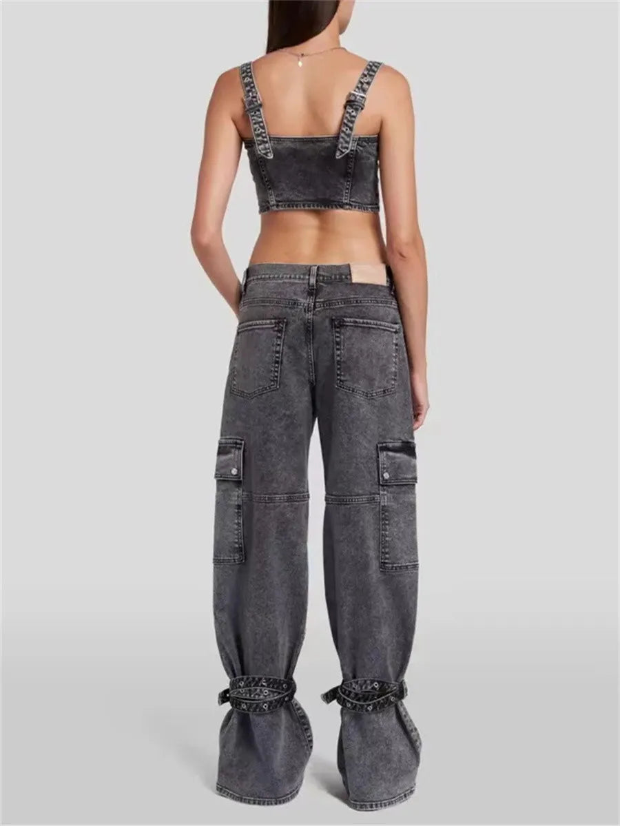 "Introducing our Spring 2024 Women's Strappy Straight Jeans"