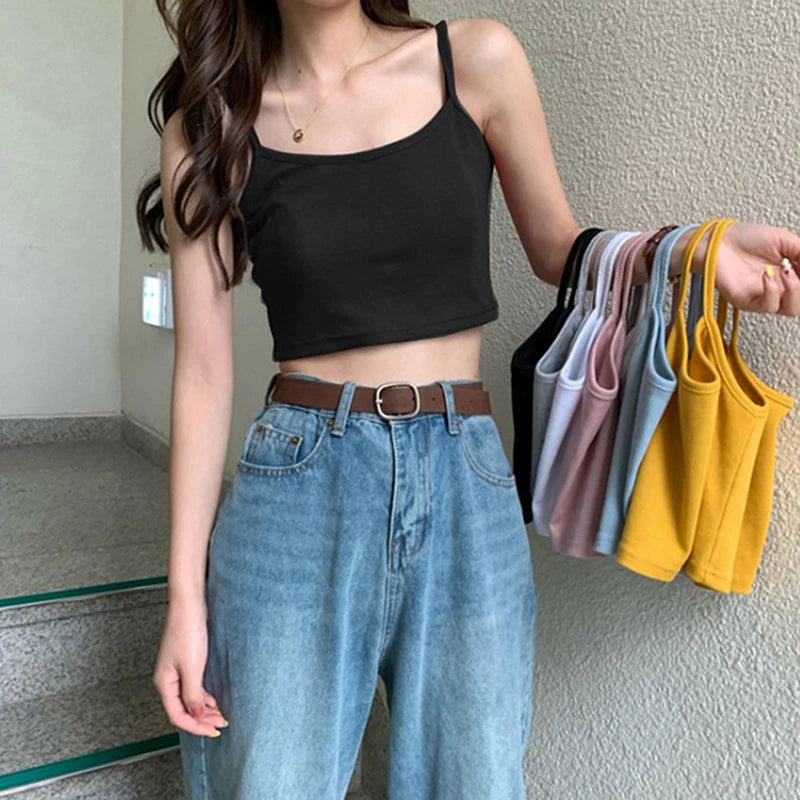 "Turn heads with our Women's Sexy Solid Camis Crop Top"