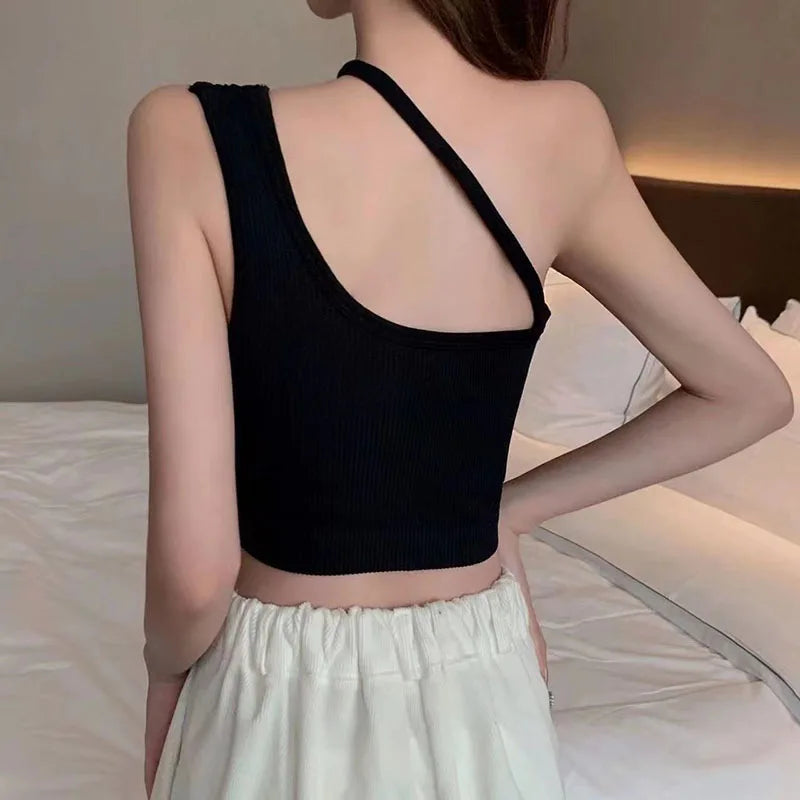 "Enhance your wardrobe with our Women's Sexy Oblique Shoulder Crop Top"