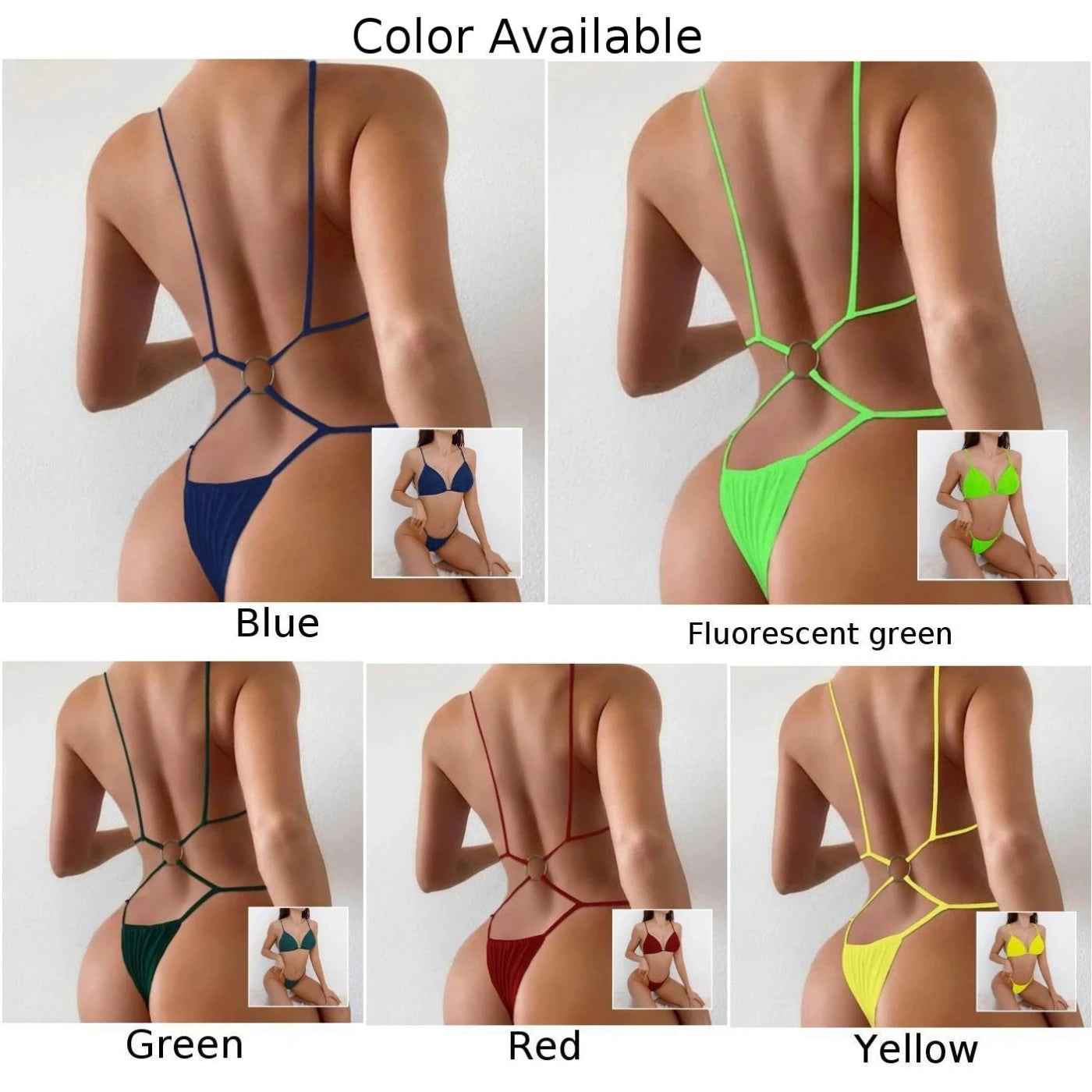 "Women's Sexy Fashion Beach Summer Swimwear Swimsuit Solid Color Stretchy Thongs Low Rise G-string Ladies Siamese Underwear"