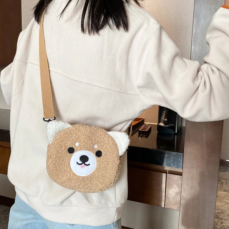 Cute Sheep-Shaped Plush Crossbody Bag for Girls - Mini Coin Purse Wallet