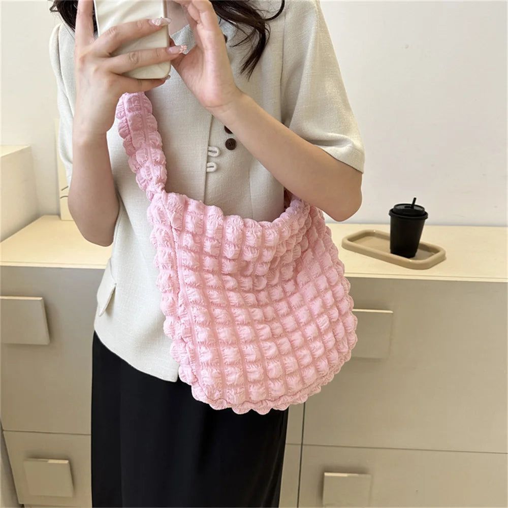 Elegant Pleated Plaid Crossbody Bag - Large Capacity Quilted Tote for Women