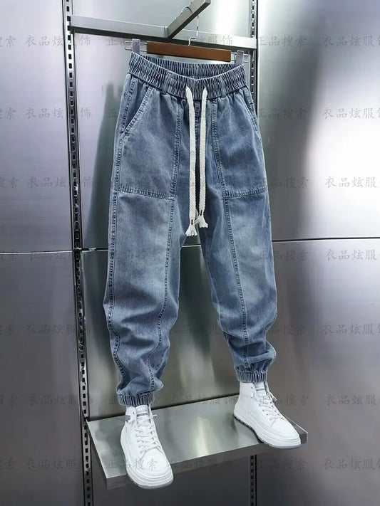 "Step up your style game with our Men's Fashion Casual Jogger Harem Denim Pants"