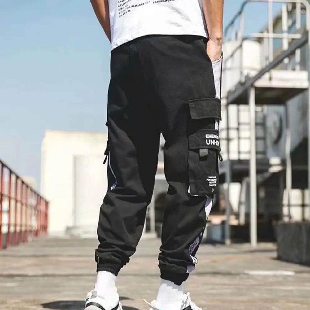 "Step up your street wear game with these Men’s Contrast Color Cargo Jogger Pants"