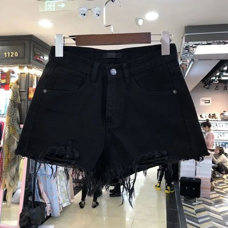 "Women's High-Waist Irregular White Denim Shorts for Spring and Summer"