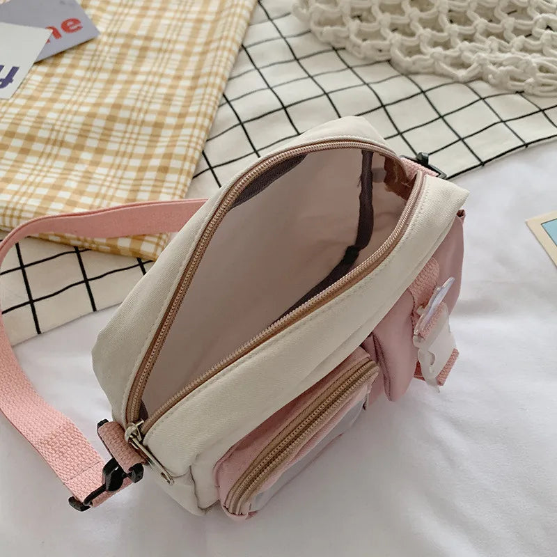 Kawaii Japanese Style Small Nylon Crossbody Bag - Multipocket & Transparent Design for Women