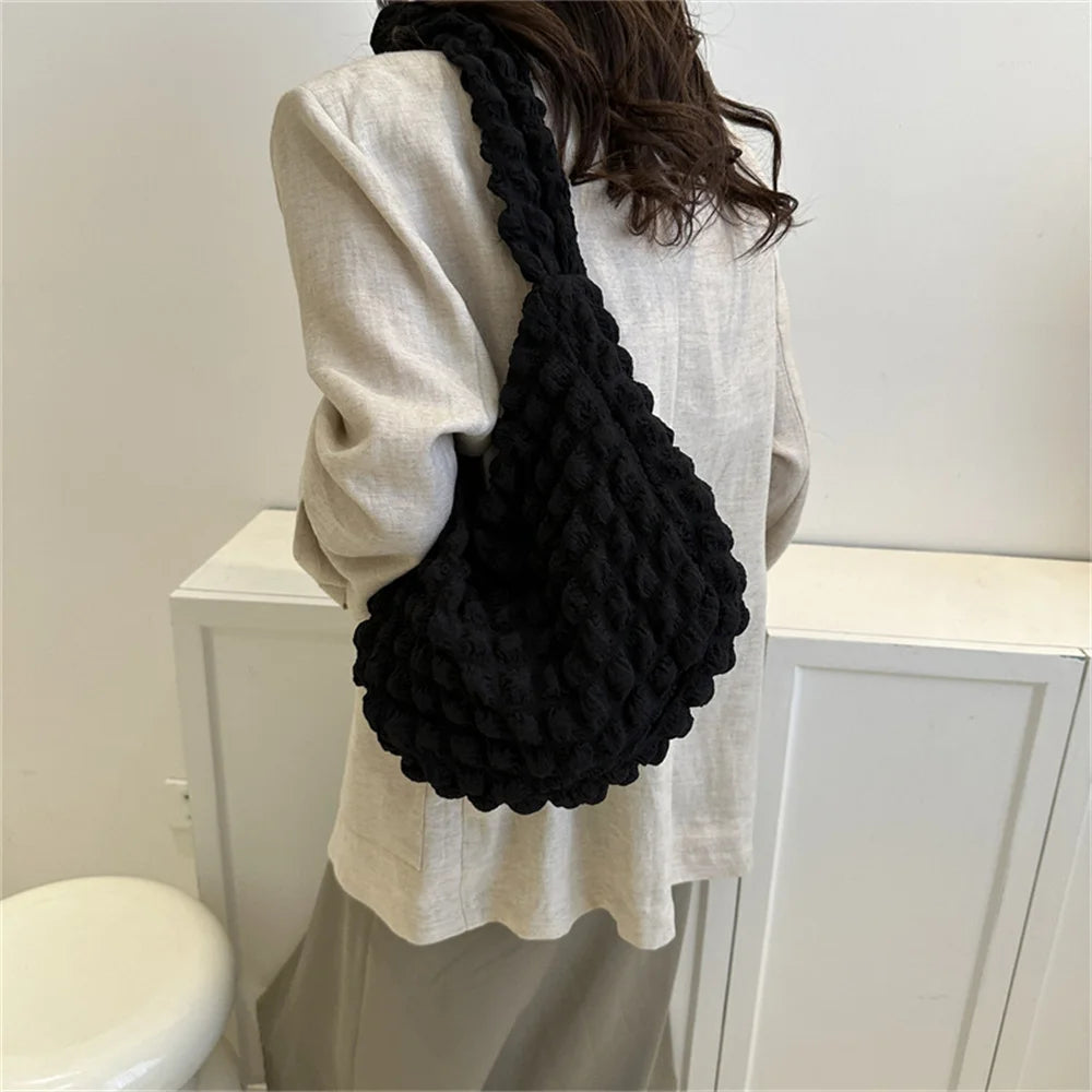 Elegant Pleated Plaid Crossbody Bag - Large Capacity Quilted Tote for Women