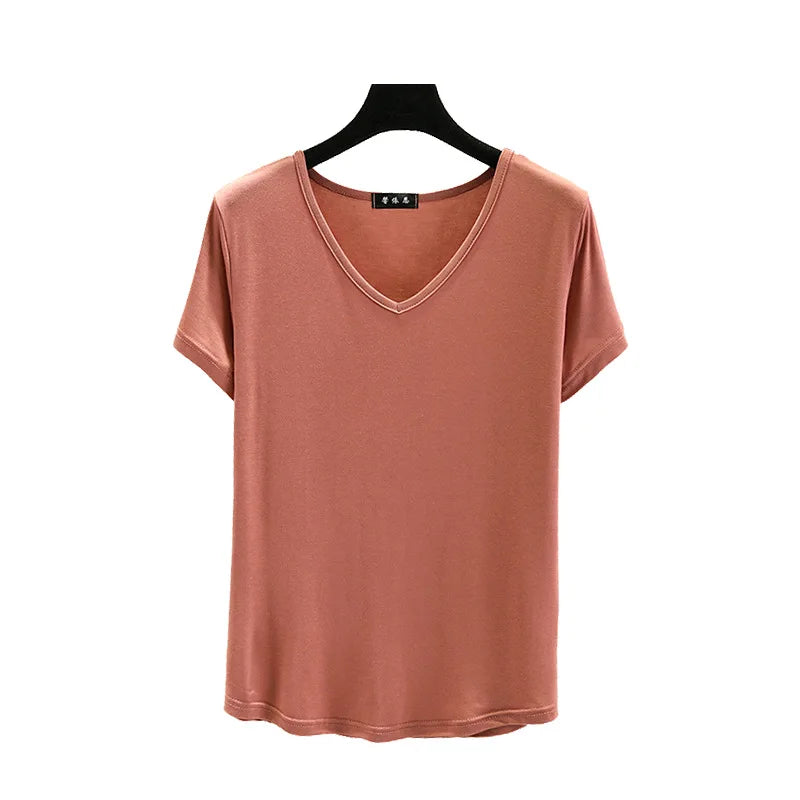 "Introducing our Summer Women's Modal V-Neck T-Shirt"