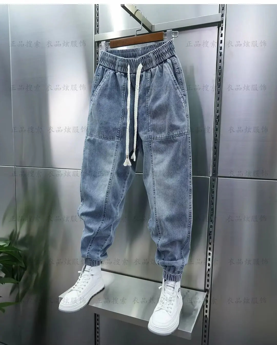 "Step up your style game with our Men's Fashion Casual Jogger Harem Denim Pants"