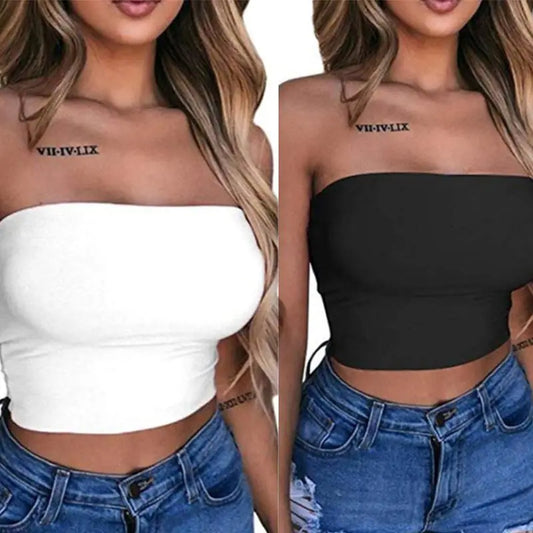 "Enhance your summer wardrobe with our Women's Sexy Strapless Off-Shoulder Crop Tube Top"