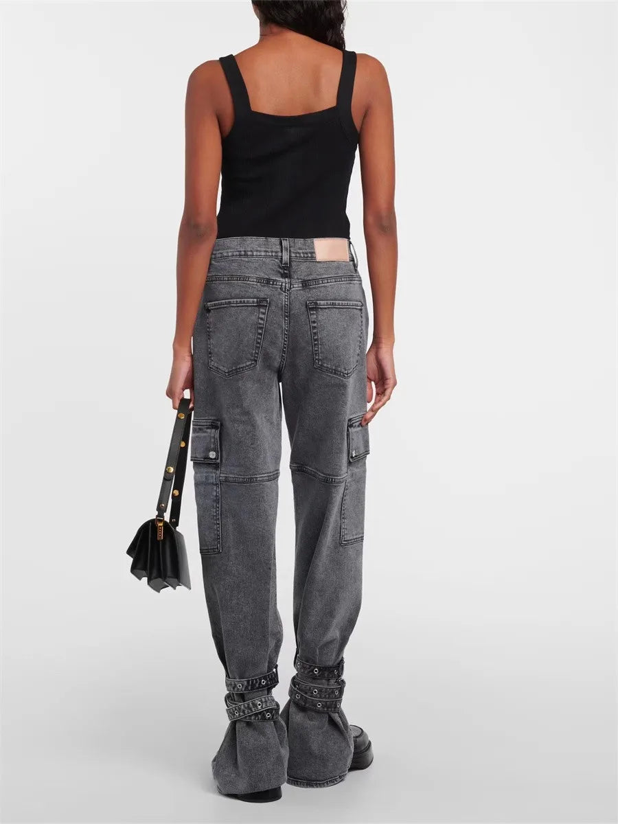 "Introducing our Spring 2024 Women's Strappy Straight Jeans"