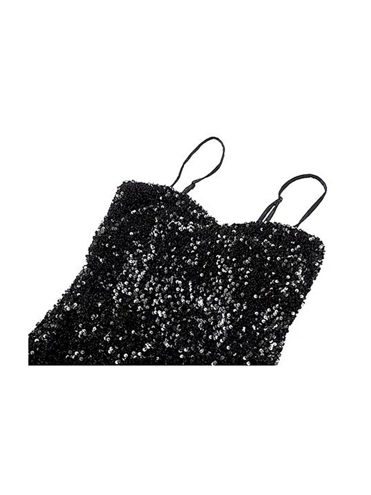 Elegant Halter Sequin Black Dress: Aesthetic Evening Wear for Women.