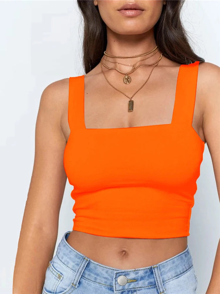 "Embrace effortless style with our Women’s Square Neck Sleeveless Crop Top"