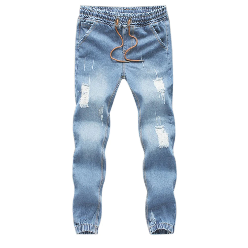 "Step up your style game with our Men's Fashion Slim Fit Ripped Jeans"