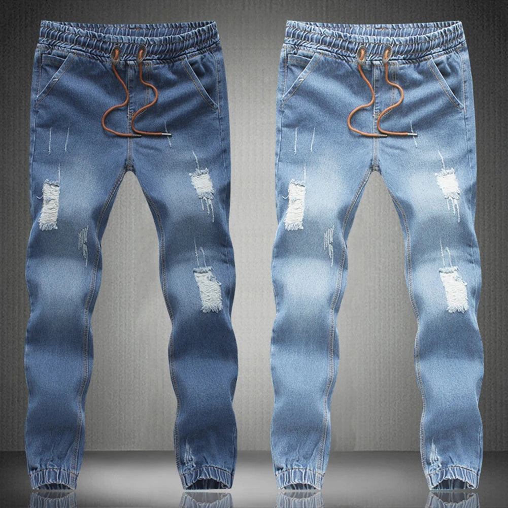 "Step up your style game with our Men's Fashion Slim Fit Ripped Jeans"